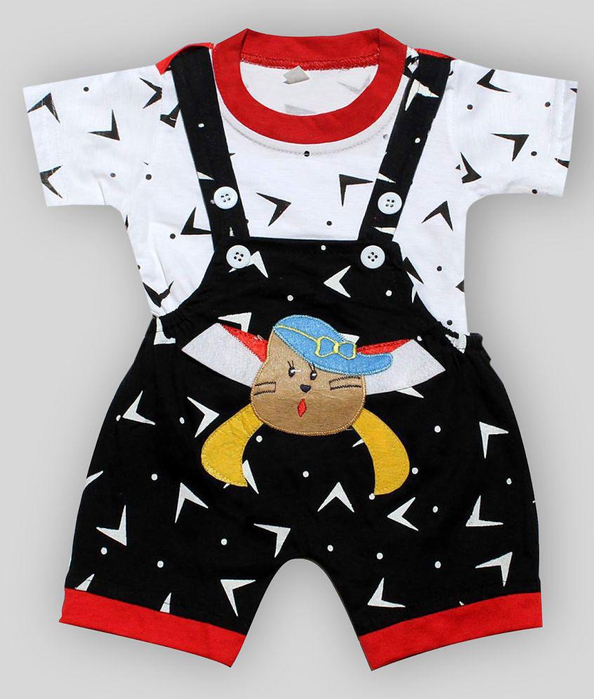 Stylish Women babeezworld dungaree for Boys & Girls casual printed pure cotton (Black & White ; 
