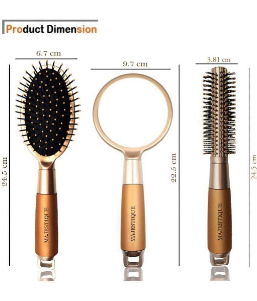 Majestique 3Pcs Hair Brush Set Detangling Brush, Roller Brush With Handle Mirror Suit For Women Men