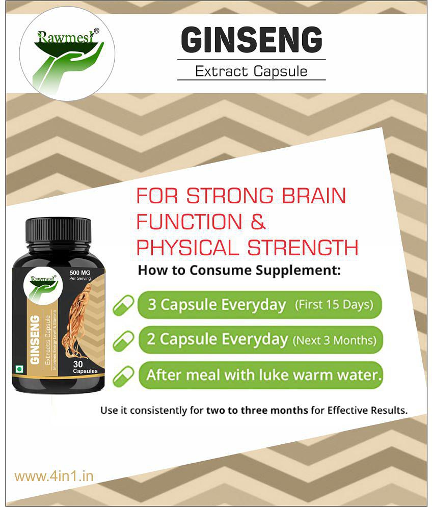 rawmest Ginseng Extract Capsule For Strong Physical Strength 30 no.s Natural Multivitamins Capsule