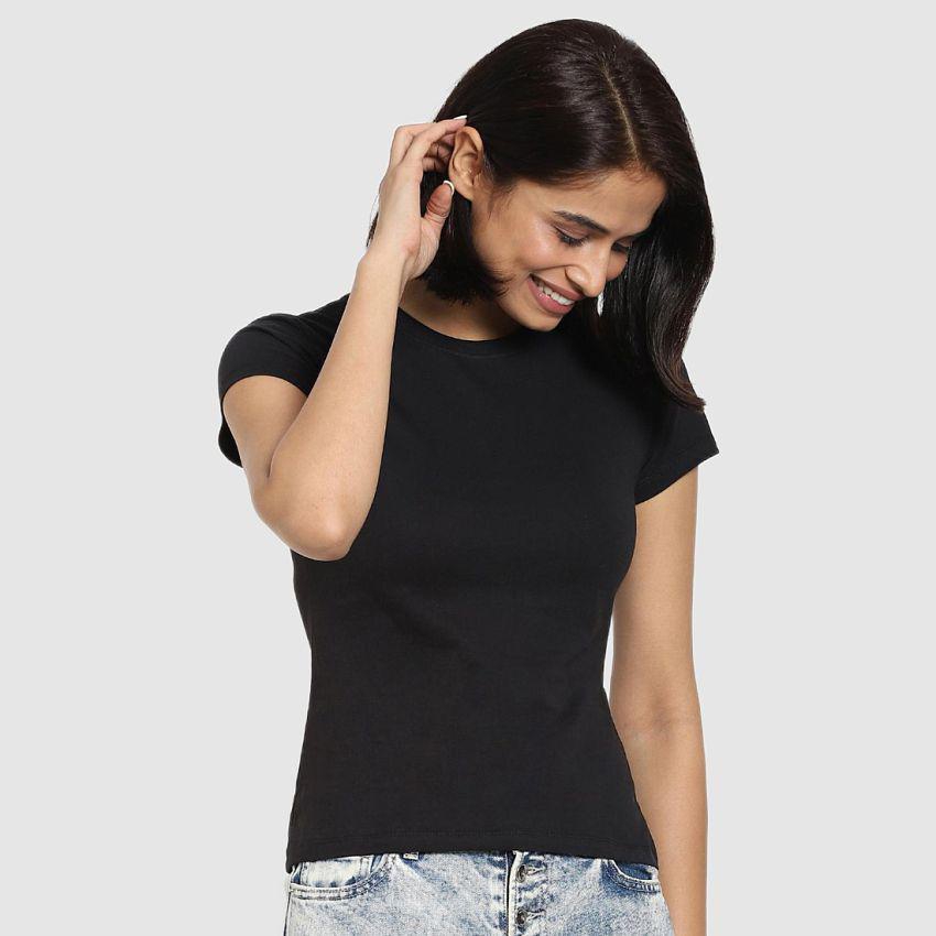 Bewakoof - Black Cotton Regular Fit Women's T-Shirt ( Pack of 1 ) - None