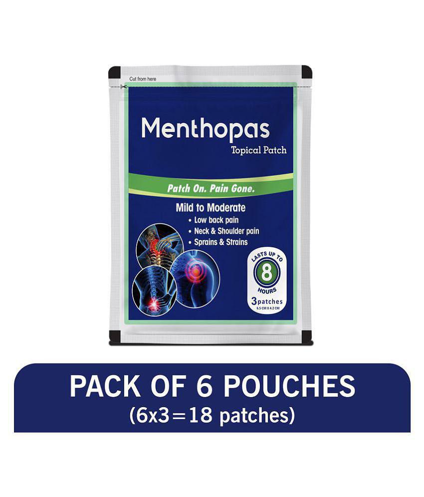 Menthopas Muscle and Joint Pain Relief Patches Knee Back Shoulder Elbow Heel Menstrual Periods 18 Patches Pack Of 6