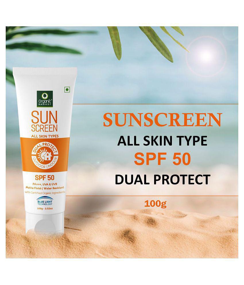 Organic Harvest Sunscreen SPF 50 All Skin with Blue Light Technology, Protects From Harmful UVA & UVB Rays, PA+++, Hydrates & Nourished Skin - 100gm