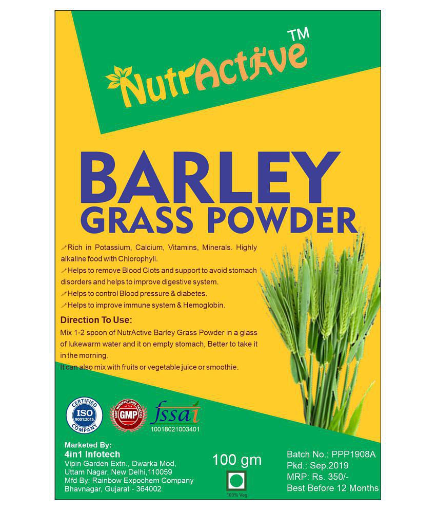 NutrActive Organic Barley Grass Powder for Natural Alkaline and Chlorophyll Powder 100 gm