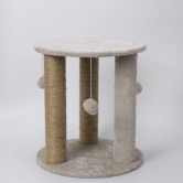 Skatrs Whisker Wonderland Circular Three Scratching Post with Hanging Pom Pom Cat Tree Toy Grey-1.4ft