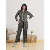 OWO THE LABEL Cord set for women stripe printed cords party wear and daily use shirt and bottom (OTL-CRD-1301)-Large / Green / Rayon Cotton