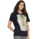 Wolfpack Leopard Down Navy Blue Printed Women T-Shirt-S