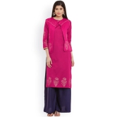 Women Pink Block Print Straight Kurta with Jacket