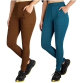 KARARO JEGGINGS - Cotton Blend Skinny Fit Mustard Womens Jeggings ( Pack of 2 ) - None