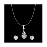 Vighnaharta Jasmine Solitaire CZ Gold and Rhodium Plated Alloy Pendant set for Women and Girls - Silver