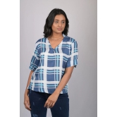 V-Neck Blue Checks Top (OTL-TPS1073)-Blue / M