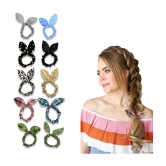 LYKAA Colorful Printed Rabbit Ear Hair Tie Rubber Bands Style Ponytail Holder Scrunchies - 10 Pcs - Multi