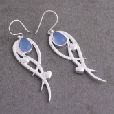 Rhodium Plated Blue Chalcedony Designer Earrings For Women