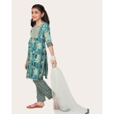 Printed Emroidered Kurta Bottom Dupatta Set for Girls-Sky Blue / 4 - 5 Years