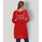 HIGHLIGHT FASHION EXPORT - Red Rayon Womens Asymmetrical Kurti ( Pack of 1 ) - L