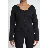 Mirror Buttoned Top-Black / S