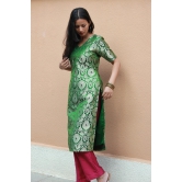 Green Brocade Kurta And Pants-XS / Kurta