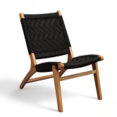 Orchid Homez Hand Woven Lounge Chair Solid Wood Outdoor Chair with Stool (Natural, Pre-Assembled) (Black)