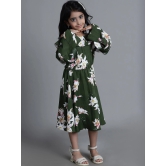 MINI & MING Girls Floral Printed Off Shoulder Bell Sleeves Crepe Fit & Flare Midi Dress