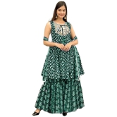 Itemzon Viscose Printed Ethnic Top With Palazzo Womens Stitched Salwar Suit - Dark Green ( Pack of 1 ) - None