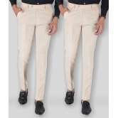 SREY - Cream Polycotton Slim - Fit Men's Trousers ( Pack of 2 ) - None