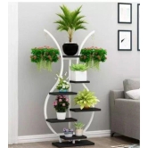 Decorative Iron 6 Tier Flower Pot Holder Shelf Indoor & Outdoor Metal Plant Stand Space Saving Garden Planter for Multiple Pots-White & Black