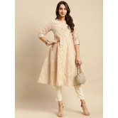 Rangita Women Chanderi Beige Gold Puff Printed Calf Length Kalidar Kurti - None