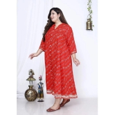 Swasti Cotton Blend Printed Flared Womens Kurti - Red ( Pack of 1 ) - None