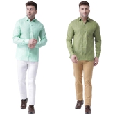 KLOSET By RIAG 100% Cotton Regular Fit Self Design Full Sleeves Men's Casual Shirt - Olive ( Pack of 2 ) - None