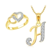 Vighnaharta Alloy Heart Ring with H Pendant Gold Plated Jewellery Combo - 12