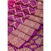 Ombre Purple-Pink Shades - Authentic Hand Bandhej Banarasi Silk Georgette Saree | SILK MARK CERTIFIED