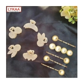 Lykaa Stylish Fancy Pearl Hair Clips, Rhinestone Crystal Golden Hair Pins (Pack of 10) Multicolor - Multi