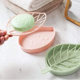 NIDY? 2Pcs Double Layer Leaf Shape Soap Dispenser Dish Case Holder Container Bathroom Case Beautiful Leaf Shape Double Layer Soap Dish Case Holder Bathroom Accessory (Pink)