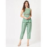 Pannkh Womens Self-Embellished Pleated Peplum Style Top With Pants Set - None