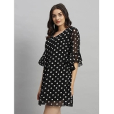 Curvydrobe Georgette Printed Mini Womens A-line Dress - Black ( Pack of 1 ) - None