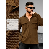 Stripe Textured Brown Full Sleeve Shirt-XL / Brown