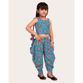 Girls Printed Stylish Flared Palazzo With Crop Top | Silk & Rayon Palazzo Set-Blue / 6 Years-7 Years