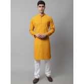 Jompers Men Mustard Chikan Kurta with Churidar-S / Mustard