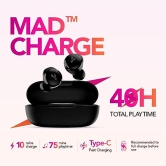 MadRabbit Liquid True Wirelesas Earbuds with Built-in ENC Mic, 40H Playtime Gaming Mode, Touch Controls, Type-C, Auto Connect and IPX5 Water & Sweat Resistant (Black)