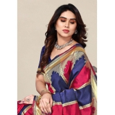 Om Shantam Sarees - Navy Blue Banarasi Silk Saree With Blouse Piece ( Pack of 1 ) - Navy Blue