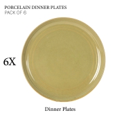 Handcrafted Chip Resistance Porcelain Dinner Plates, 6 Pieces Serving for 6, Microwave and Dishwasher Safe, Bone-ash Free, Full Plate Set Crockery for Dining and Gifting, Olive Green