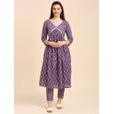 gufrina Cotton Printed Kurti With Pants Womens Stitched Salwar Suit - Purple ( Pack of 1 ) - None