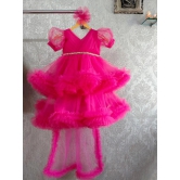 Pink Heavy Net Frock for Baby Girl-3-4 Years