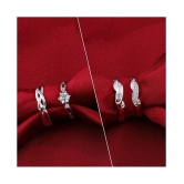 Silver Shine Adjustable Party Wear 2 Pair of Couple Rings Set With 2 Piece Red Rose Gift Box for lovers - None