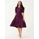 JASH CREATION Rayon Solid Midi Womens Fit & Flare Dress - Mauve ( Pack of 1 ) - None