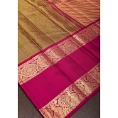 Moss Green Pure Silk Kanjivaram Saree with zari stripes and contrast rettaipet border | SILK MARK CERTIFIED