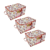 PrettyKrafts Underbed Storage Bag, Storage Organizer, Blanket Cover with Side Handles (Set of 3 pcs) - Multi Flower