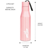 Milton Super 750 Stainless Steel Water Bottle Set of 4, 650 ml Each, Light Pink - Multicolour