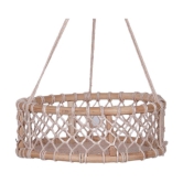 NUEVOSGHAR ROUND WOODEN BASKET MACRAME HANGING PLANTER Door Hanging Beige - Pack of 1