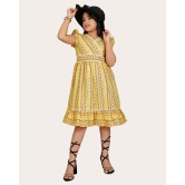 Girls Cotton Unique Design Printed Knee Length A-Line Dress-Yellow / 6 - 7 Years