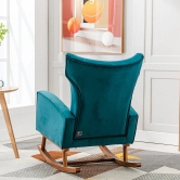 Wooden Velvet Accent Rocking Chair (Teal)-Teal